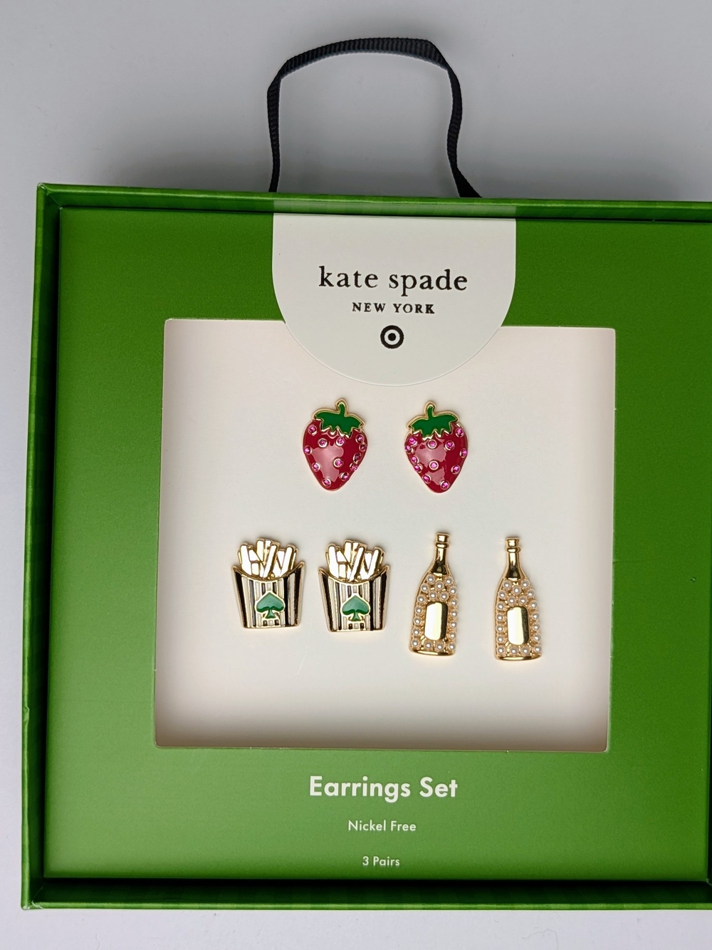 Kate Spade x Target Stud Earrings - Strawberry, French Fries, Champagne 3 Pairs